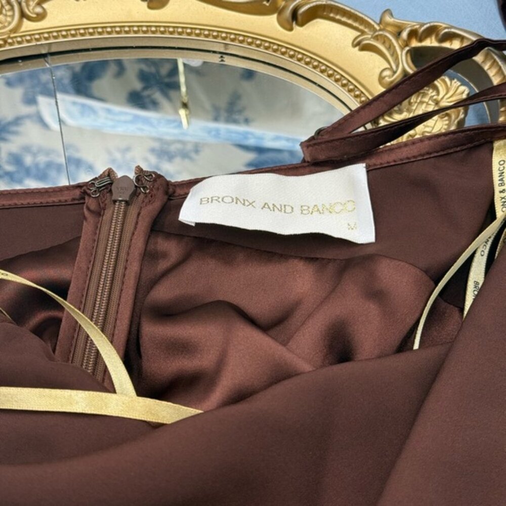 🆕 BRONX & BANCO 🧿 NWOT Leo Chocolate Brown Silk-Blend Maxi Dress, Sz M US 6 - Picture 14 of 15